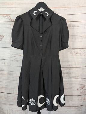 ROMWE Gothic Dress Small Black Celestial Moon Eye Print Peter Pan Collar